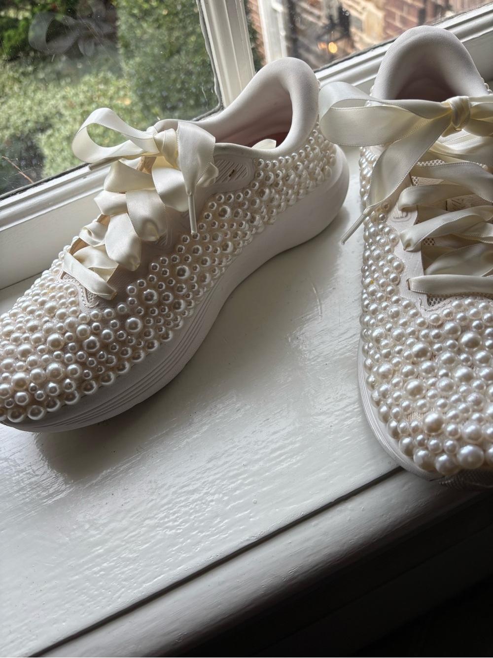 Hoka Pearl-Embellished Satin Lace Sneakers - Cream - Picture 11 of 13